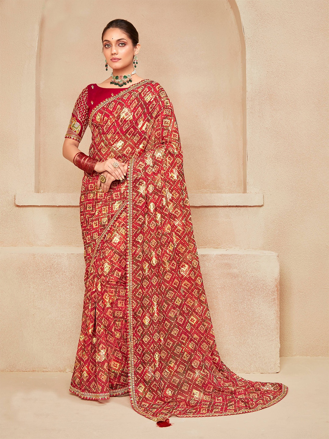 

VIRICA Embroidered Soft Saree With Blouse Piece, Red