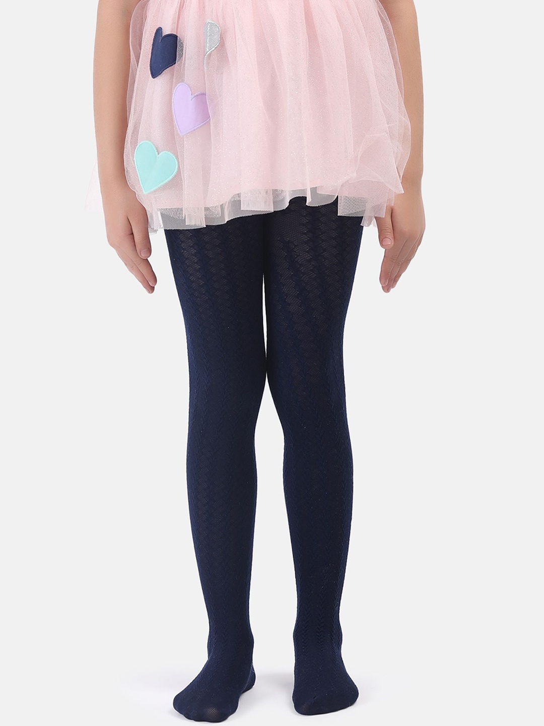 

N2S NEXT2SKIN Girls Knit Pattern Stretchable Semi Sheer Stockings, Navy blue