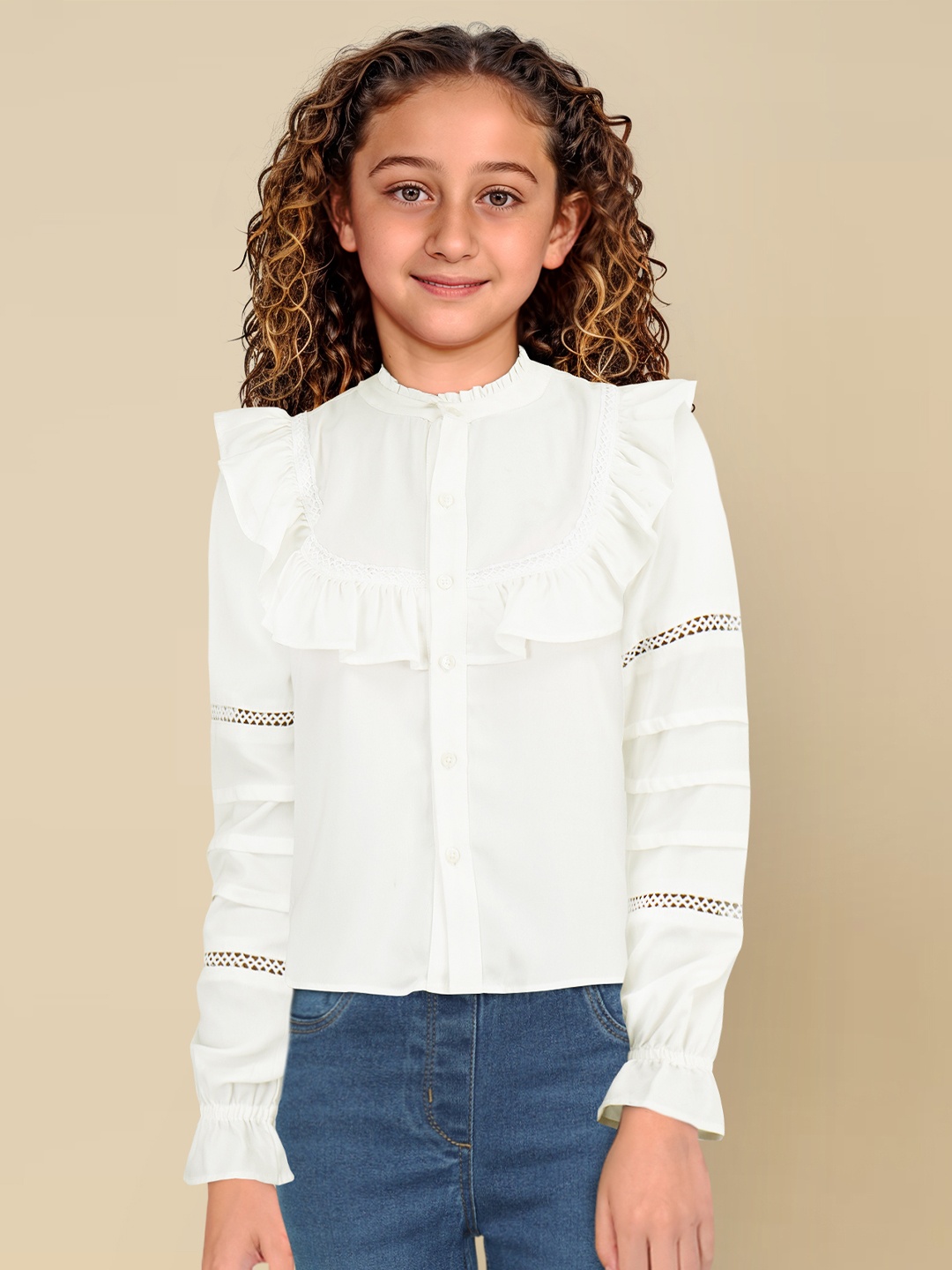 

Allen Solly Junior Girls Mandarin Collar Cotton Shirt Style Top, White