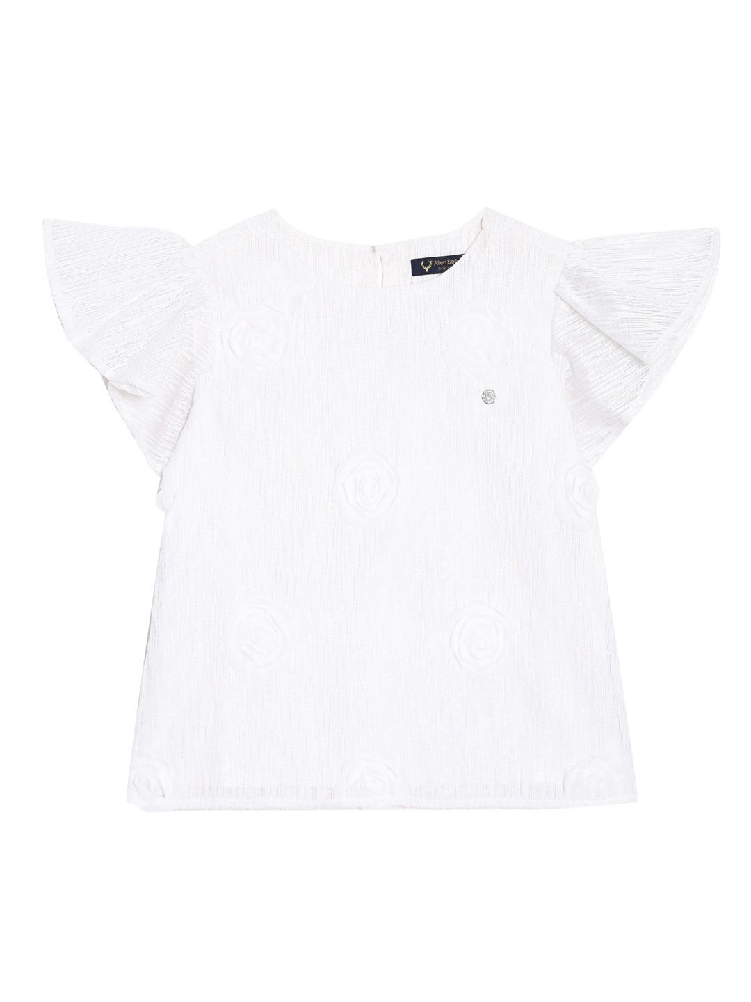 Allen Solly Junior Floral Flutter Sleeve Cotton Top, White