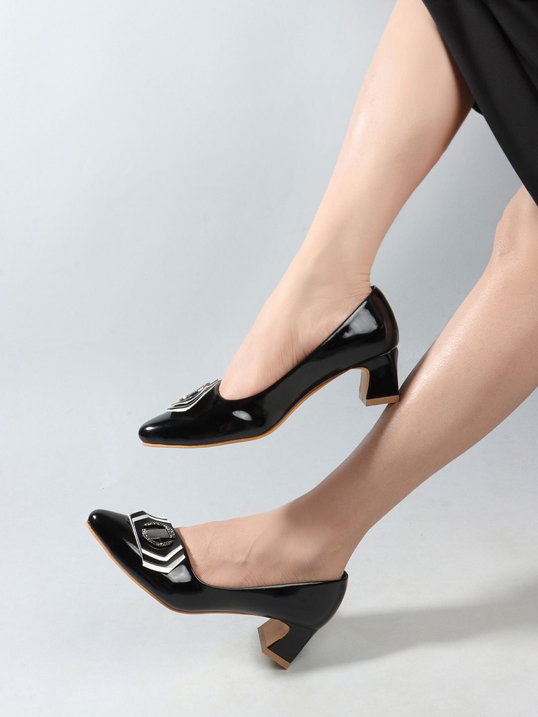 

Mast & Harbour Embellished Pointed Toe Block Pumps, Black