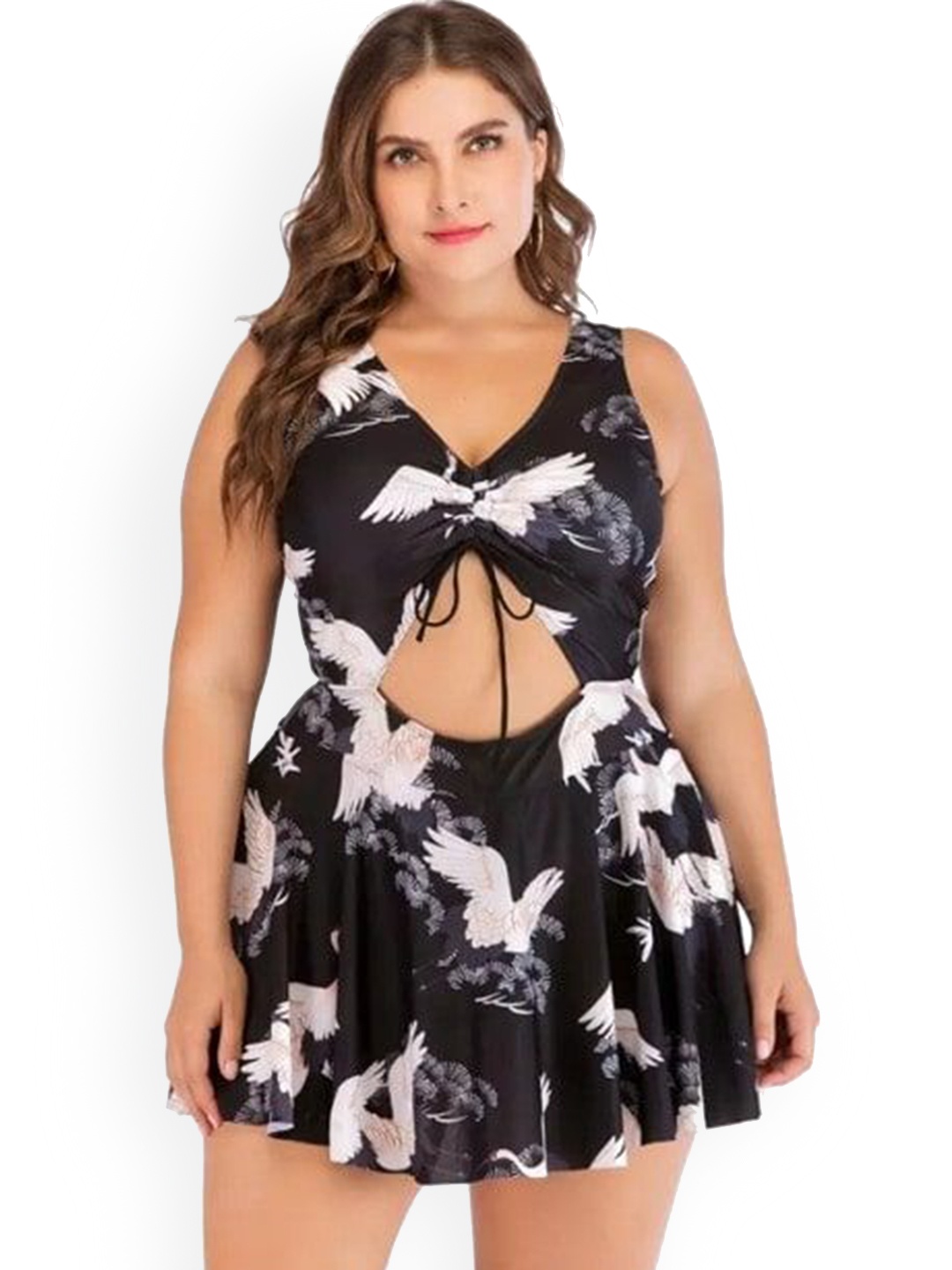 

Plus Curvves Plus Size Printed Swim Dress, Black