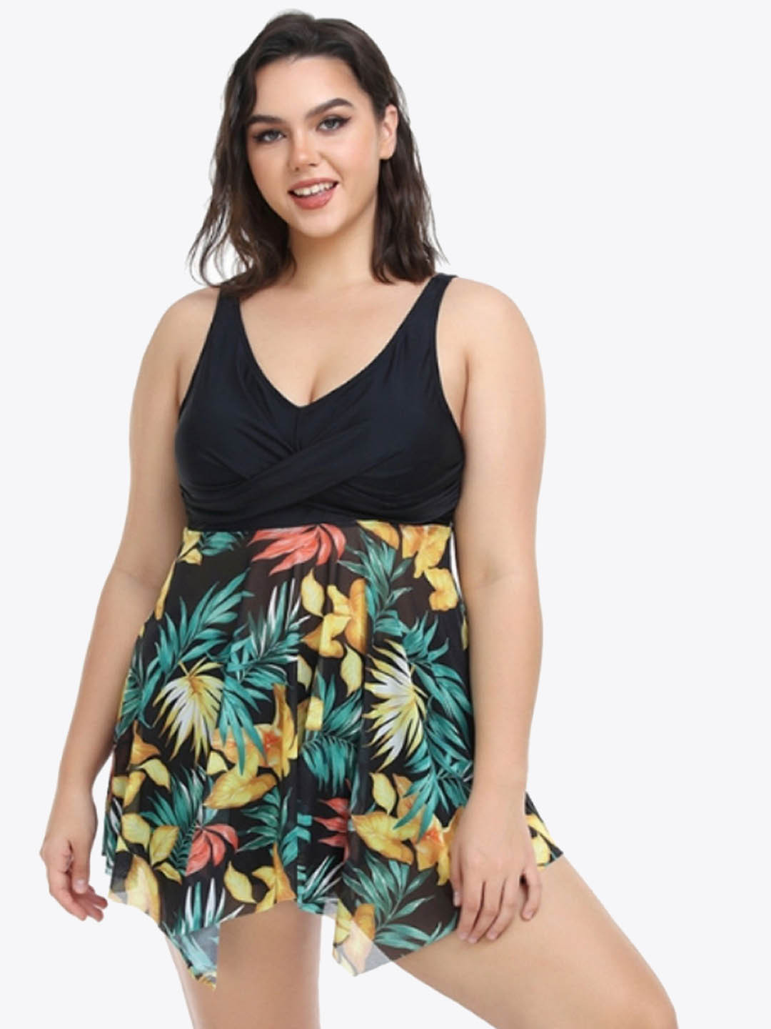 

Plus Curvves Women Printed Two Piece Swim Set, Black