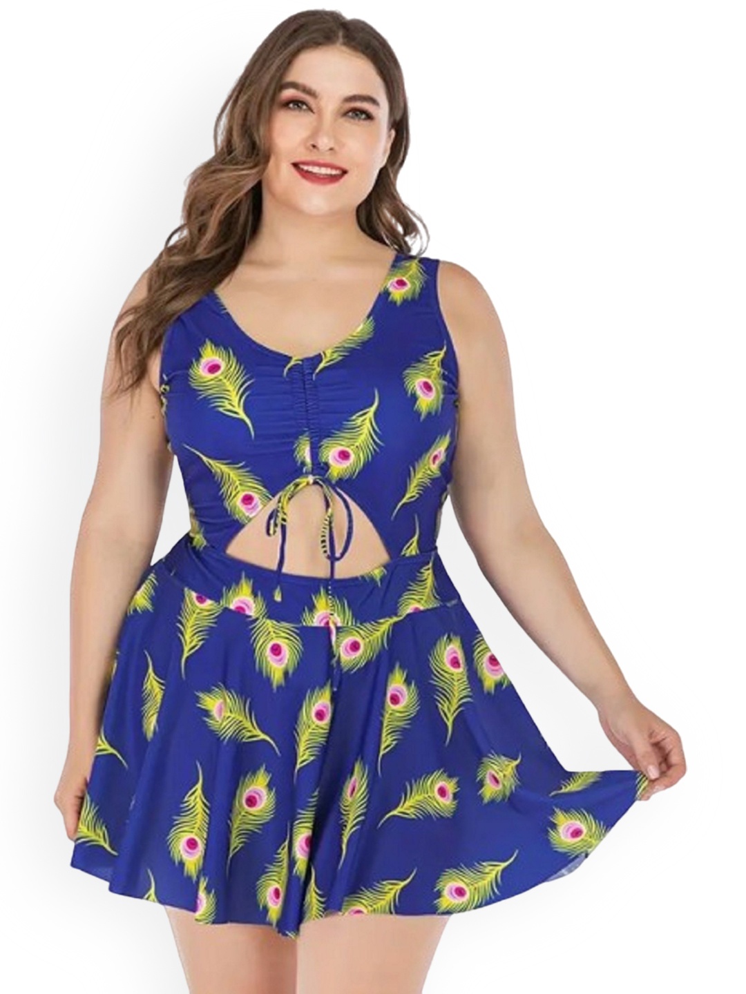 

Plus Curvves Plus Size Printed Swim Dress, Navy blue