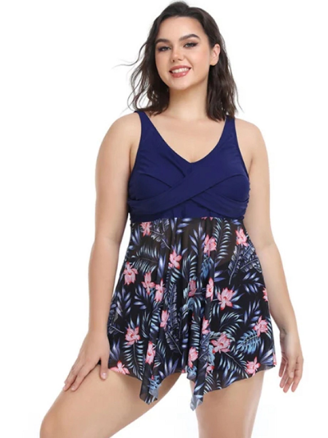 

Plus Curvves Women Plus Size Printed Swim Set With Briefs, Blue