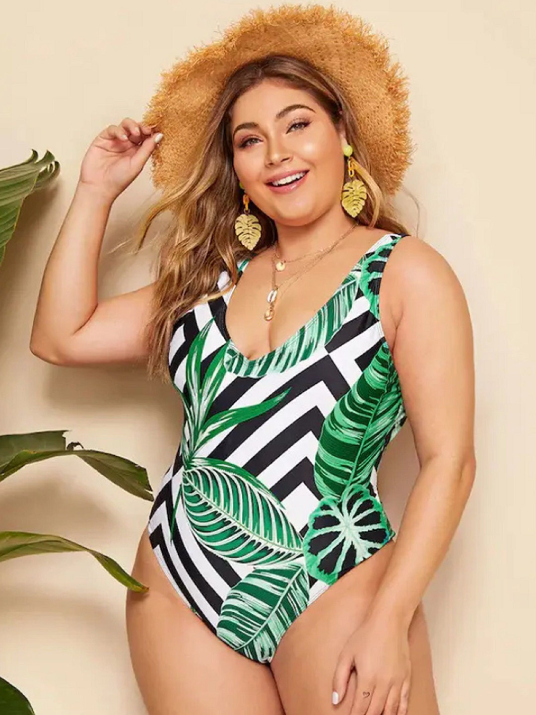 

Plus Curvves Plus Size Printed Swim Bodysuit, White