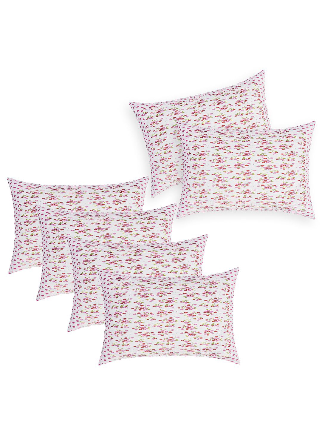 

Kuber Industries White & Pink 6 Pieces Self Design Pure Cotton Rectangle Pillow Covers