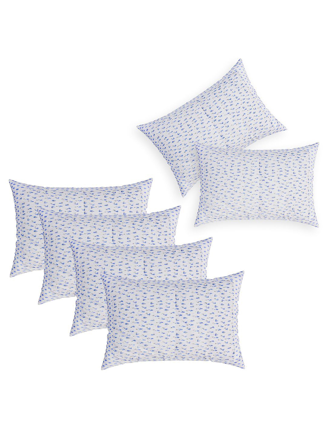 

Kuber Industries White & Blue 6 Pieces Self Design Pure Cotton Rectangle Pillow Covers