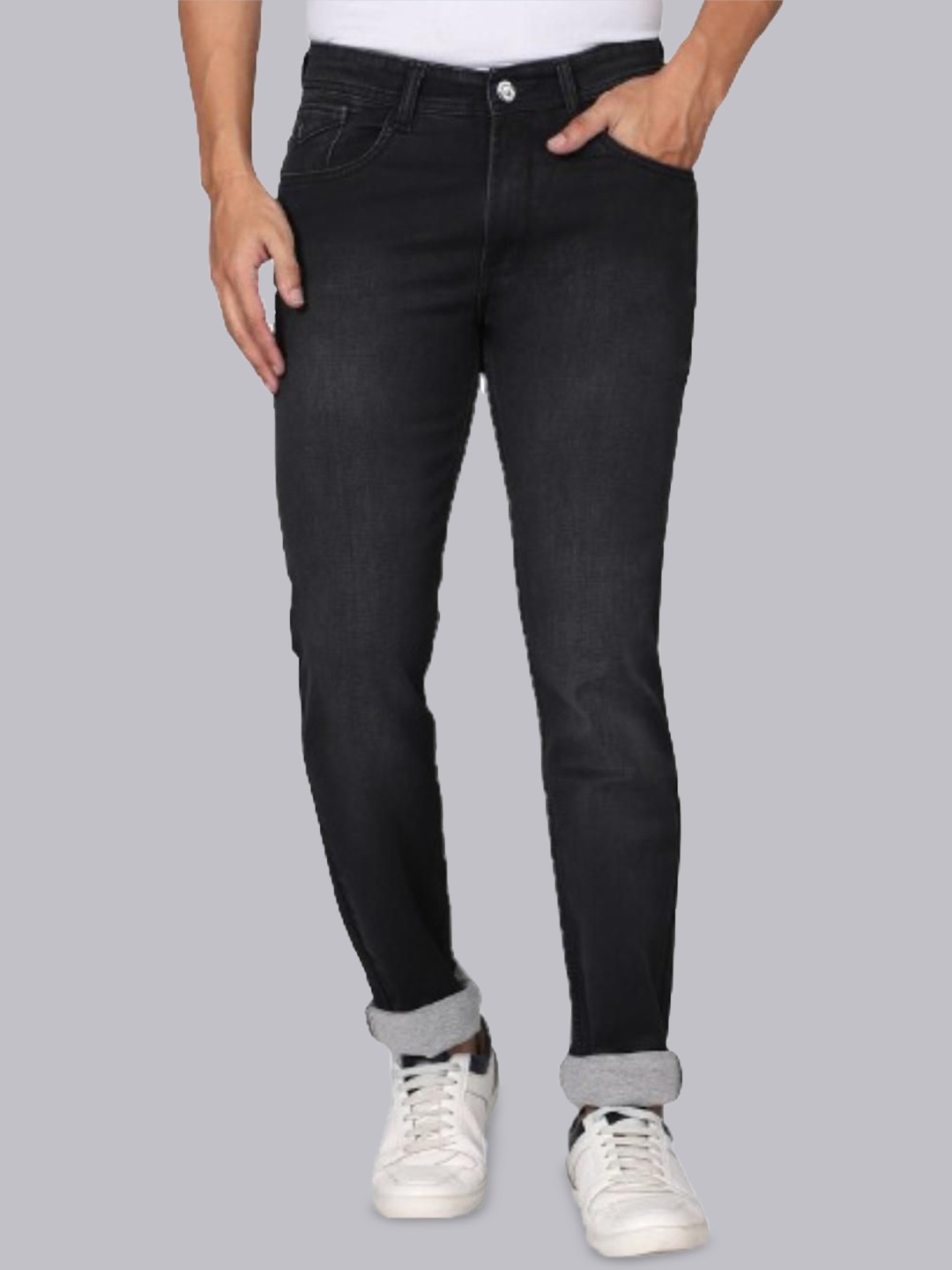 

RJ Denim Men Slim Fit Clean Look Light Fade Stretchable Jeans, Black