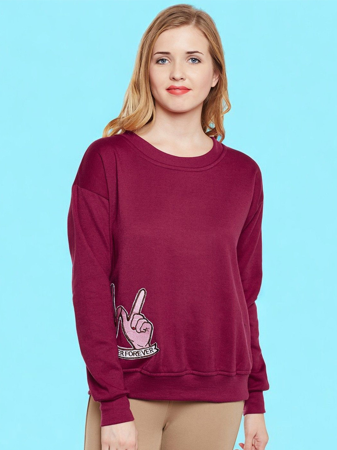 

BAESD Women Solid Sweatshirt, Maroon