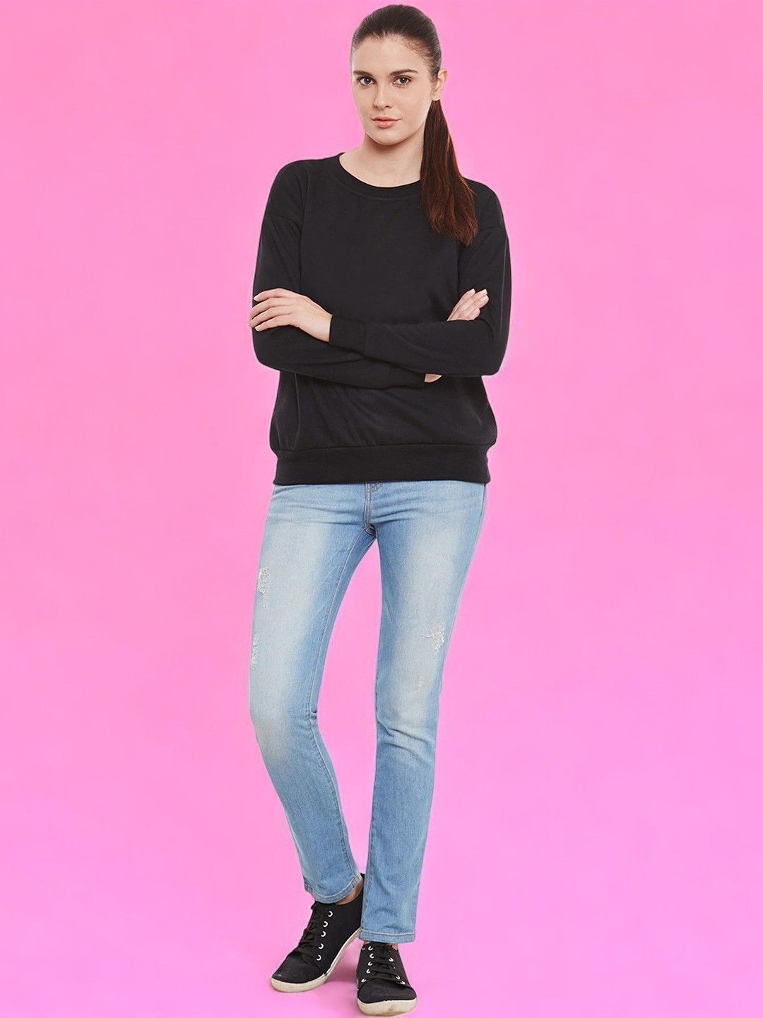 

BAESD Women Solid Sweatshirt, Black