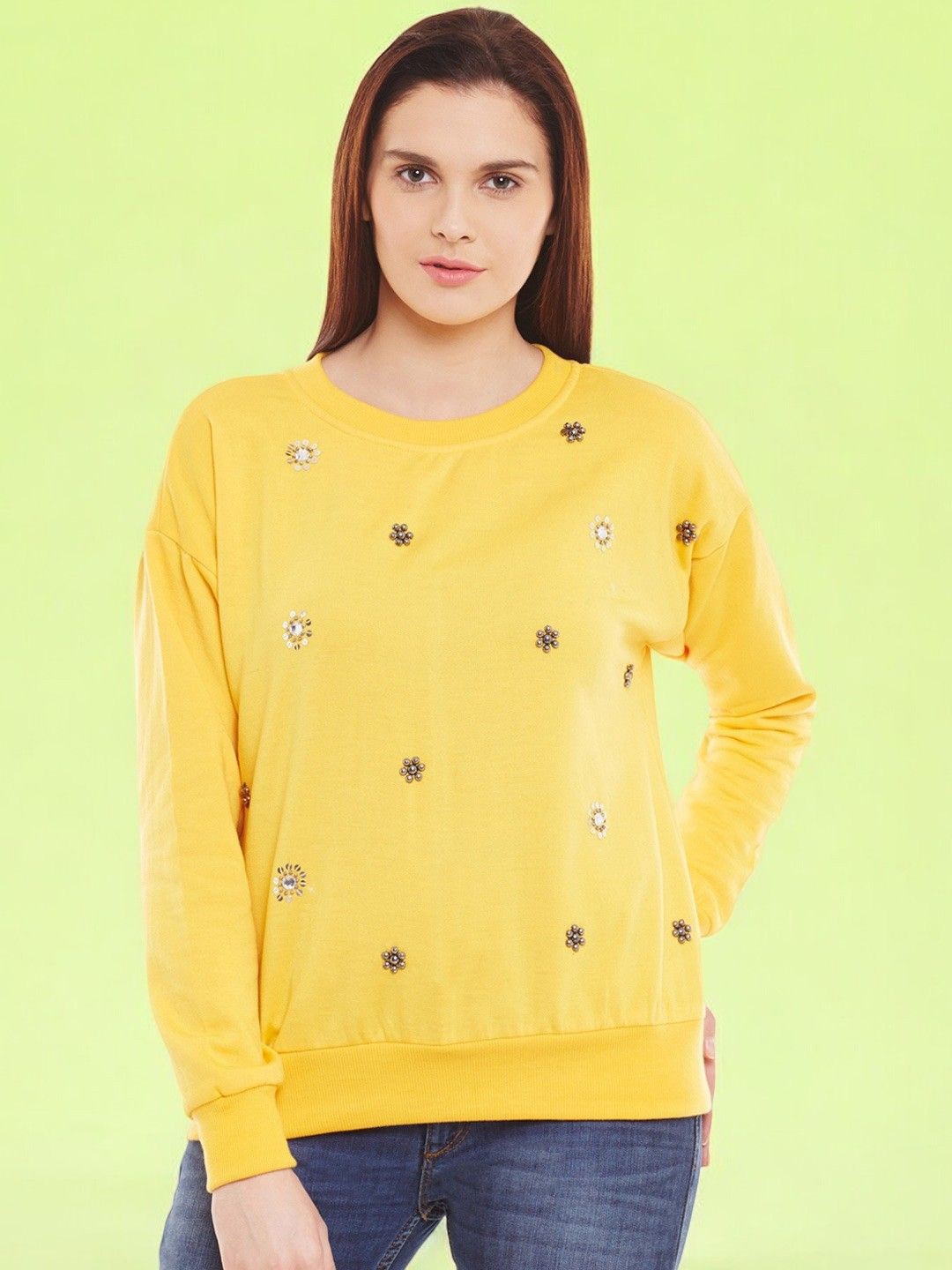 

BAESD Women Solid Sweatshirt, Yellow