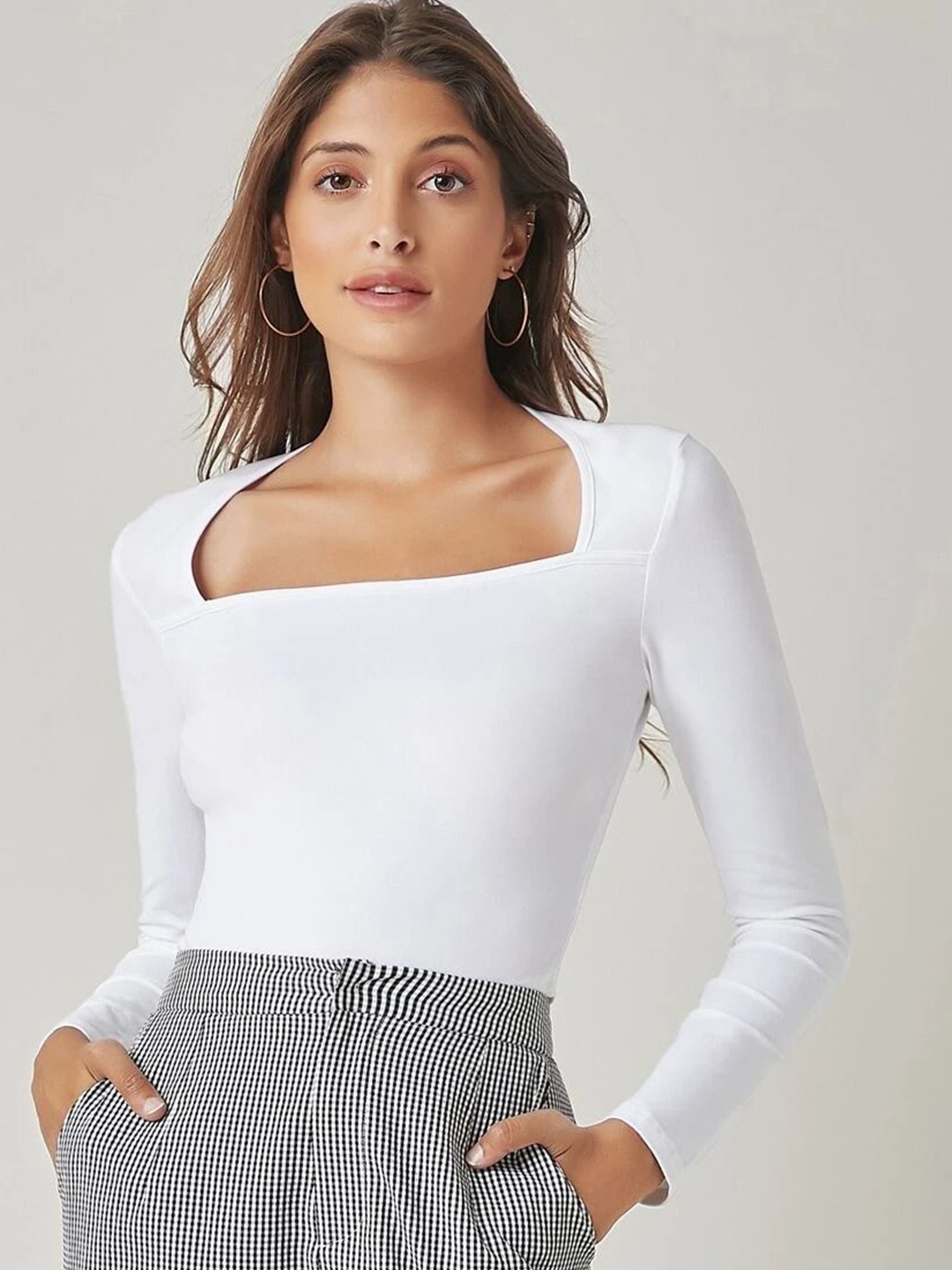 

Stylecast X Slyck Women Cotton Square Neck Fitted Crop Top, White