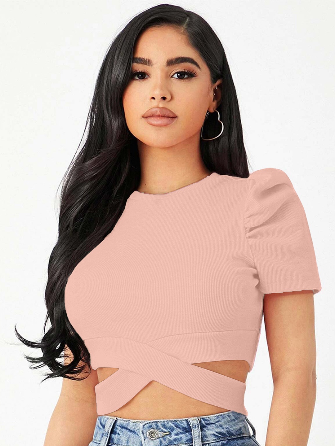 

Stylecast X Slyck Puff Sleeve Crop Top, Pink