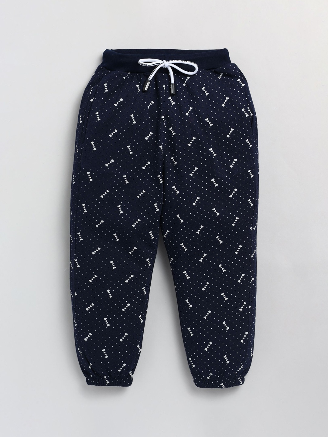 

Cutopies Girls Printed Mid Rise Joggers, Navy blue