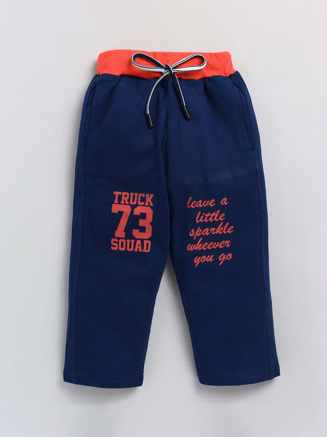 

Cutopies Boys Printed Mid Rise Track Pants, Navy blue