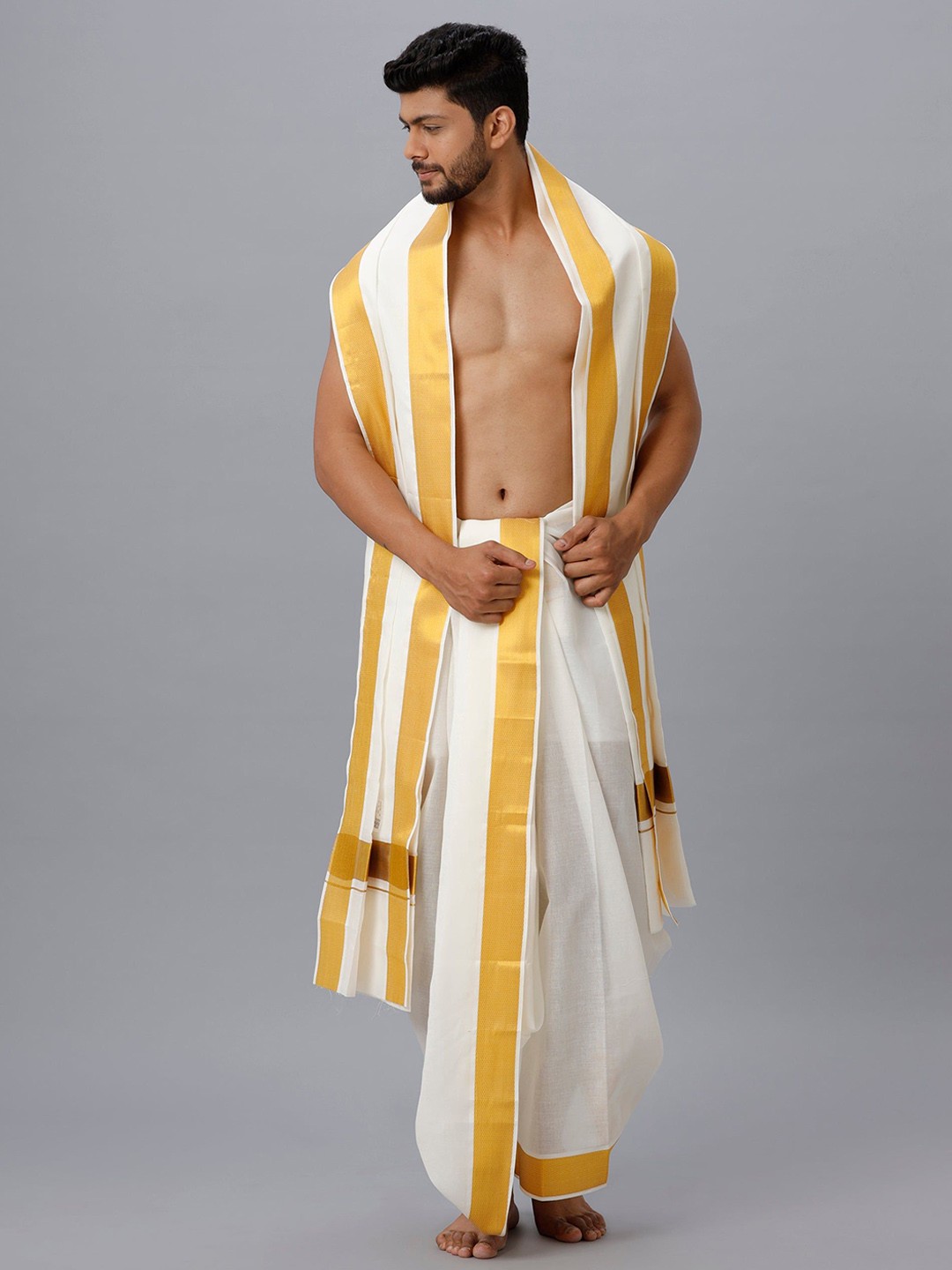 

Ramraj Men Panchakacham with Angavasthram, Cream