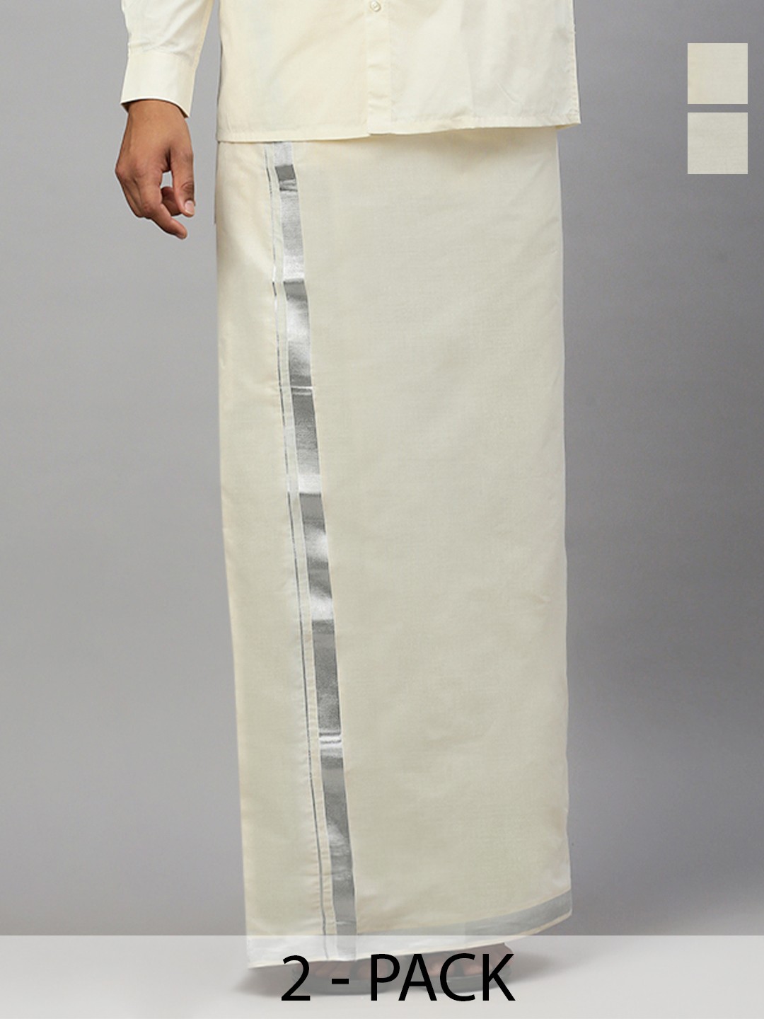 

Ramraj Pack of 2 Men Cotton Double Layer Dhoti with Jari Border, Cream