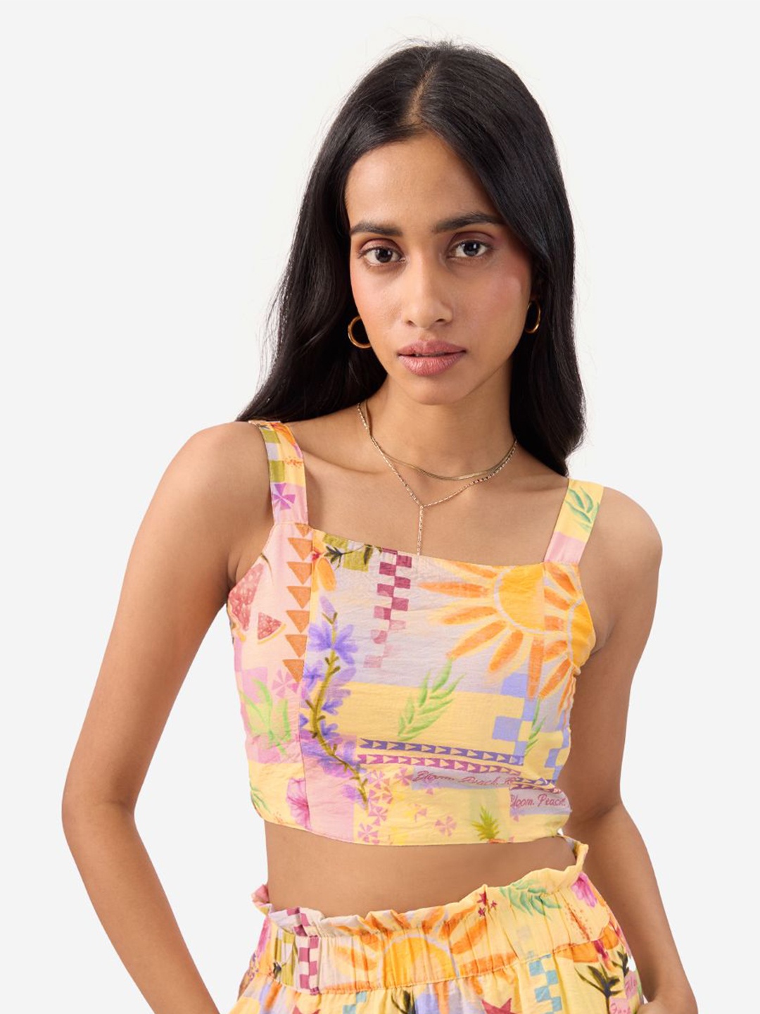 

The Souled Store Abstract Printed Sleeveless Fitted Crop Top, Yellow