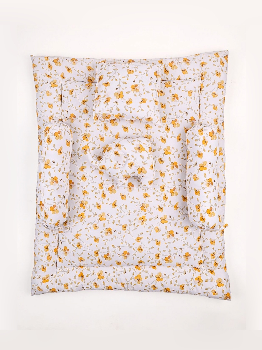 

Moms Home Peach & White Floral Cotton 5 Piece Crib Superfine Baby Bedding Set