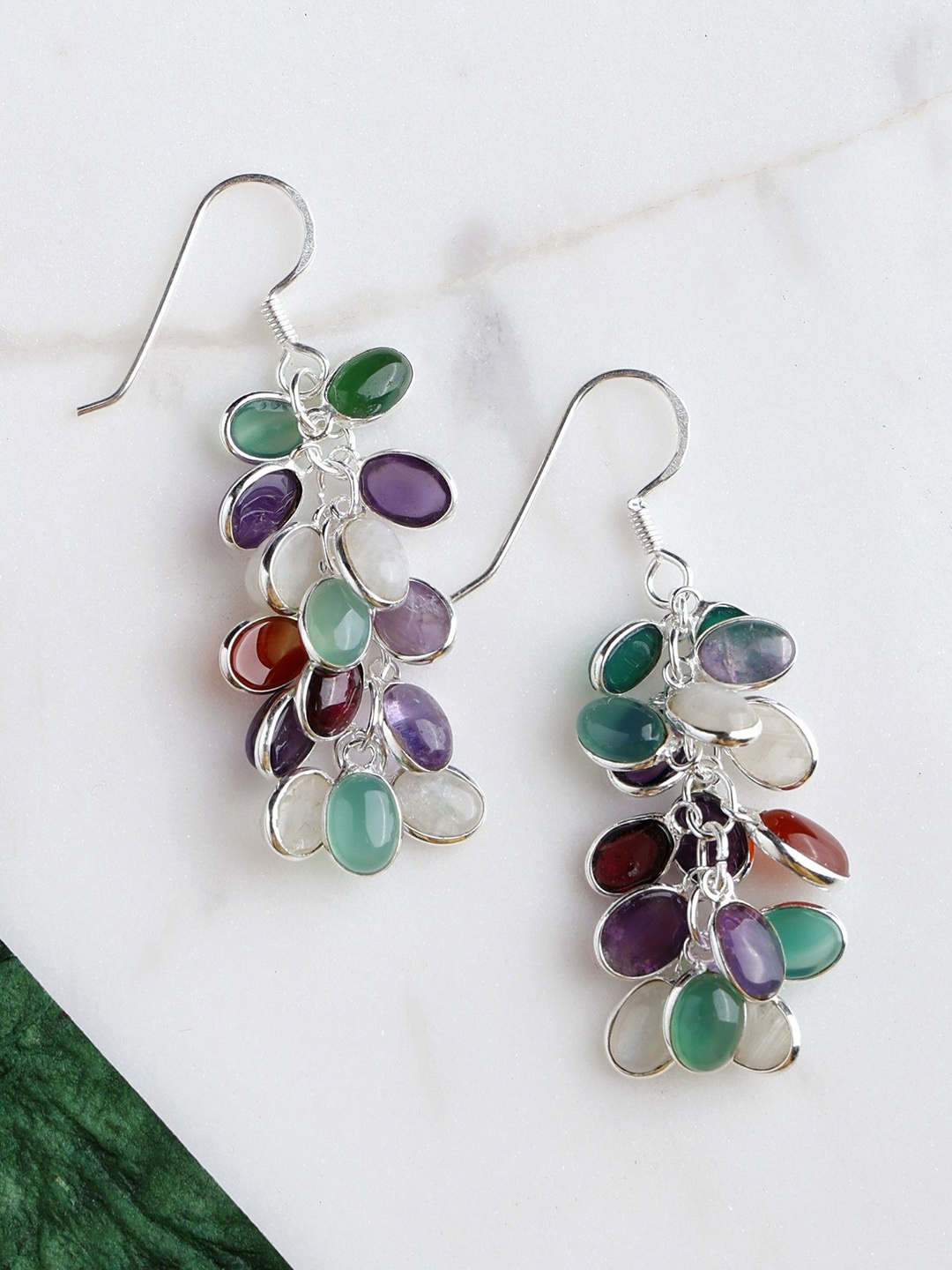 

Exotic India Multi Gemstone Sterling Silver Bunch Earrings