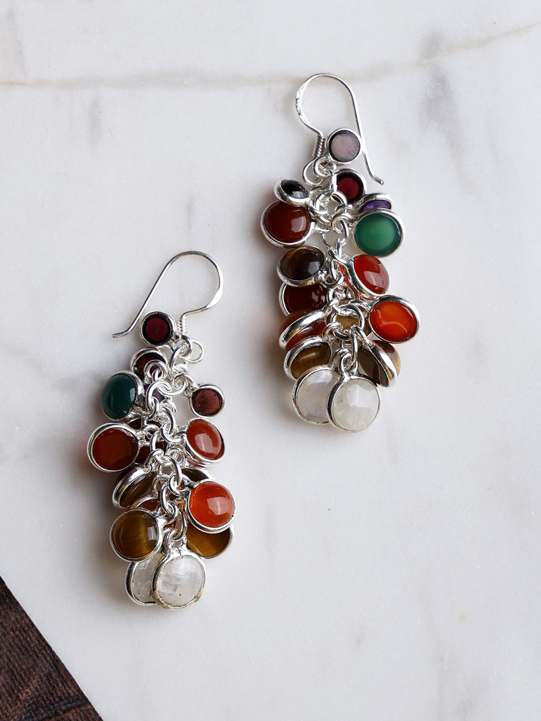 

Exotic India Sterling Silver-Plated Topaz Contemporary Drop Earrings