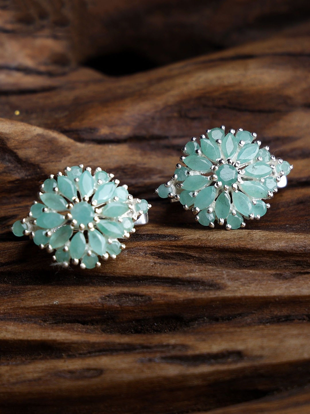 

Exotic India Faceted Emerald Gemstone Sterling Silver Earrings