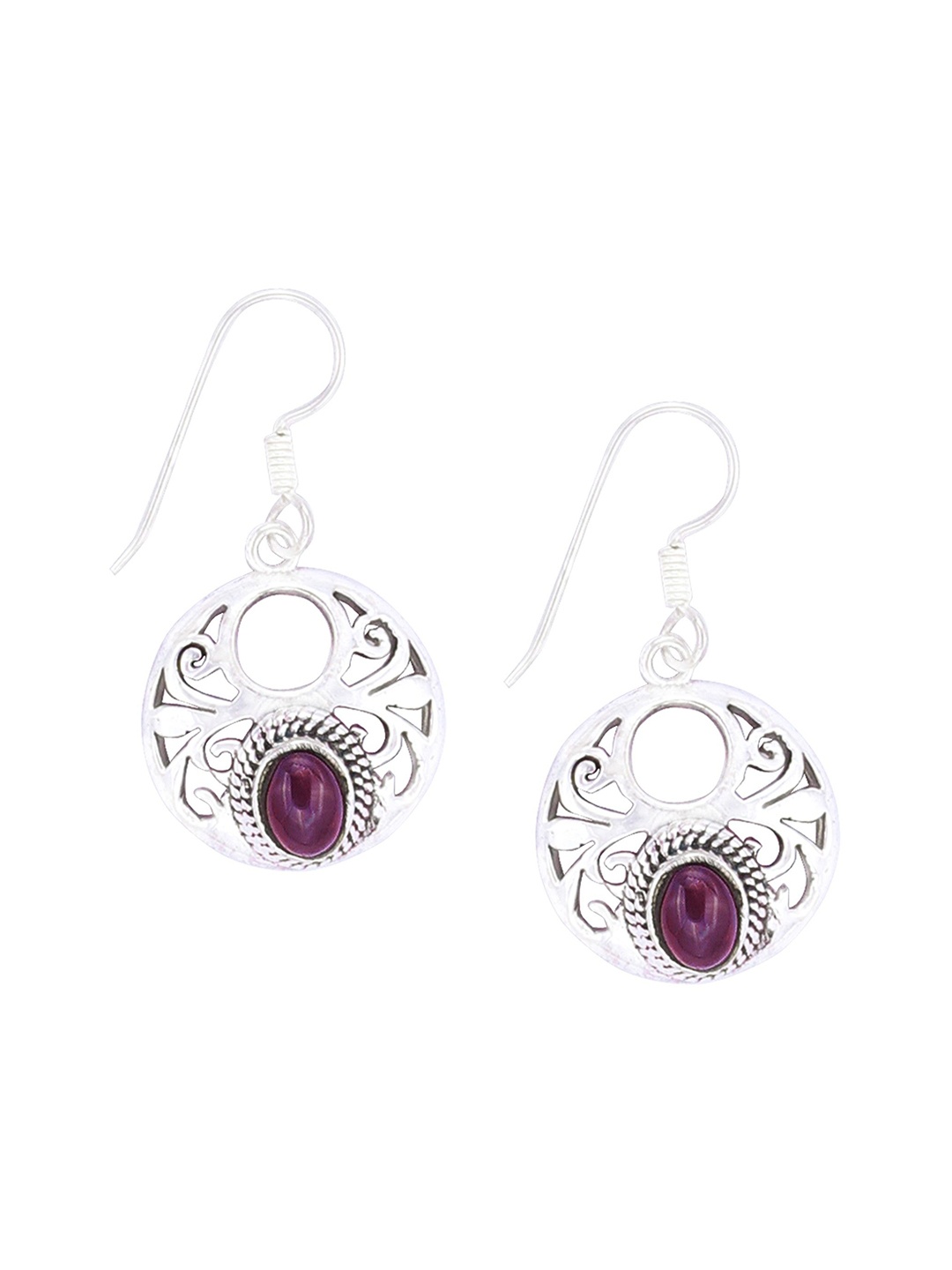 

Exotic India Amethyst Stone Sterling Silver Circular Studded Earrings