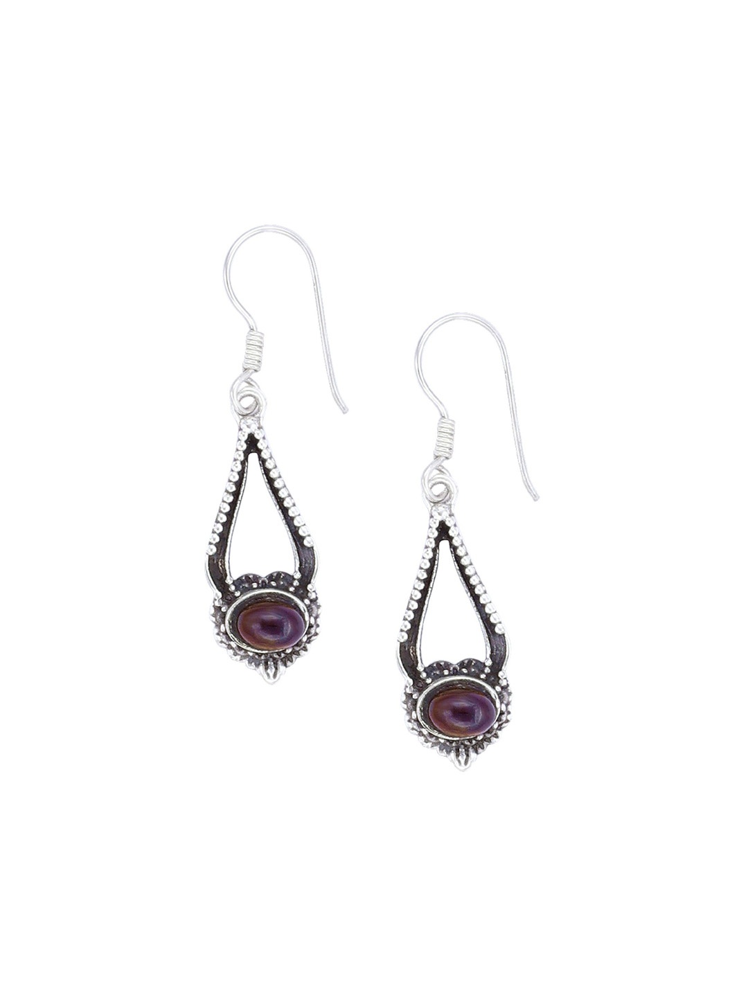 

Exotic India Garnet Stone Dangling Ethnic Style Sterling Silver Earrings