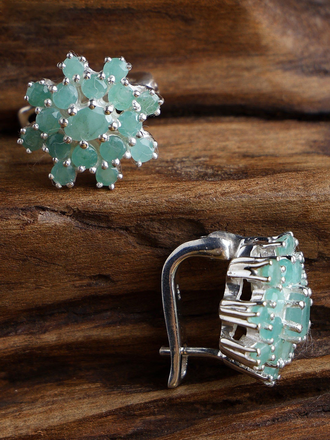 

Exotic India Silver-Plated Faceted Emerald Sterling Silver Studs Earrings