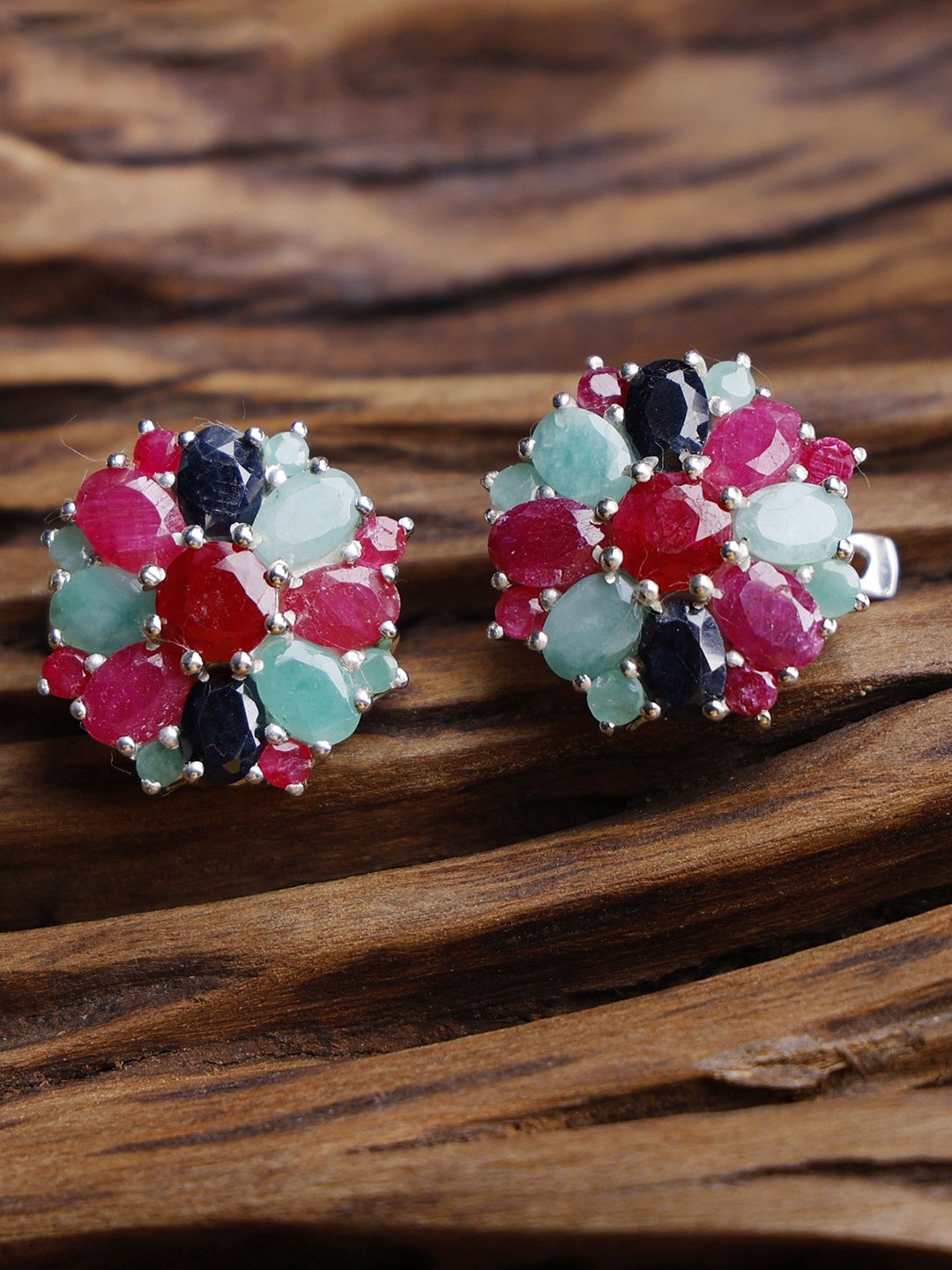 

Exotic India Sapphire, Ruby & Emerald Stone Sterling Silver Earrings