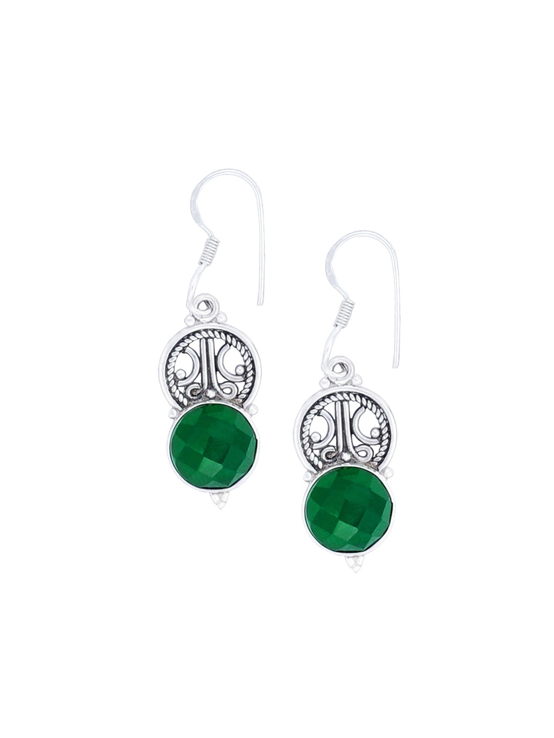 

Exotic India Faceted Emerald Stone Sterling Silver Designer Earrings