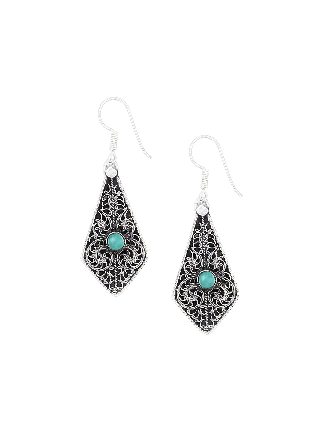 

Exotic India Turquoise Gemstone Lace Pattern Sterling Silver Earrings