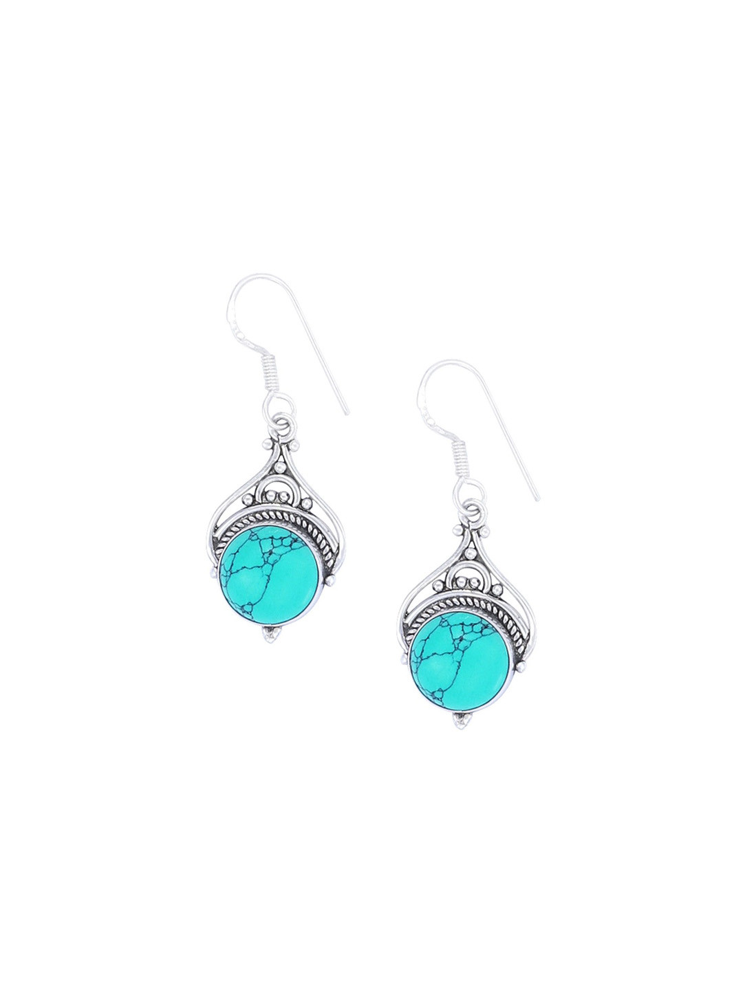 

Exotic India Sterling Silver-Plated Turquoise Stone Contemporary Hoop Earrings