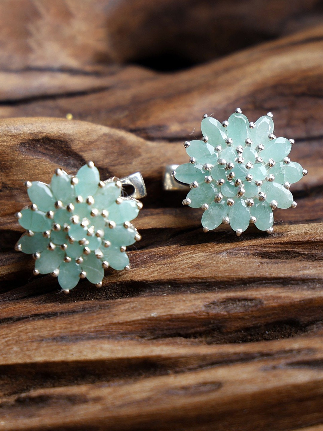 

Exotic India Faceted Emerald Chakra Sterling Silver Earrings