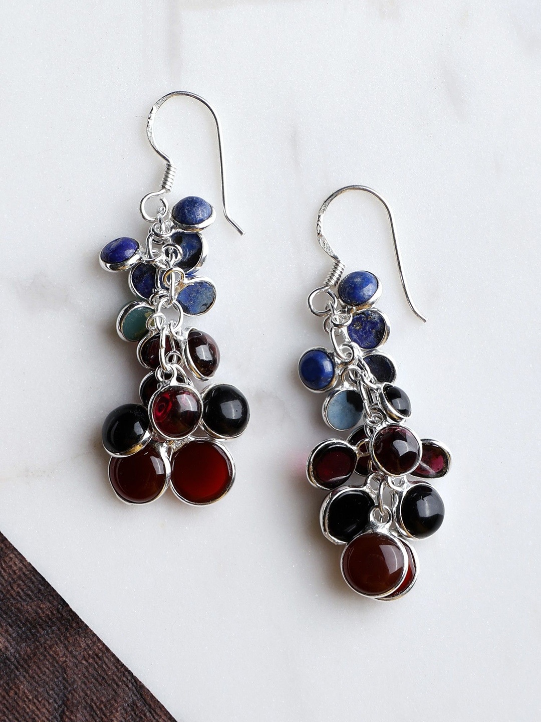 

Exotic India Multi Gemstone Sterling Silver Bunch Earrings