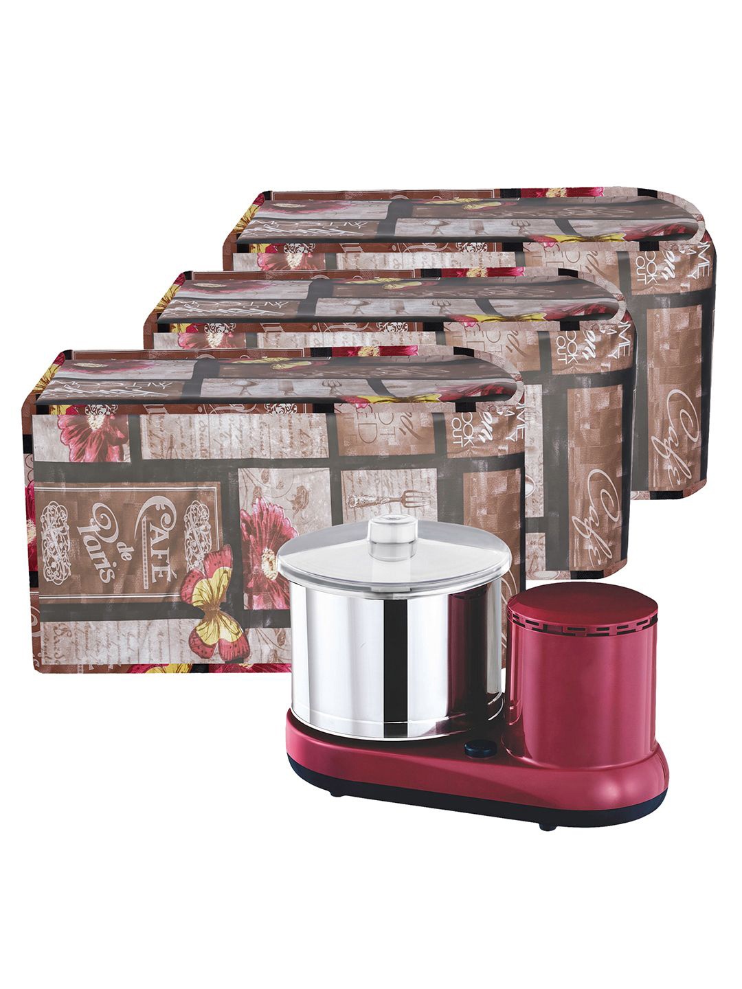

Kuber Industries Floral Design 3 Pieces Waterproof Mixer Grinder Cover, Brown