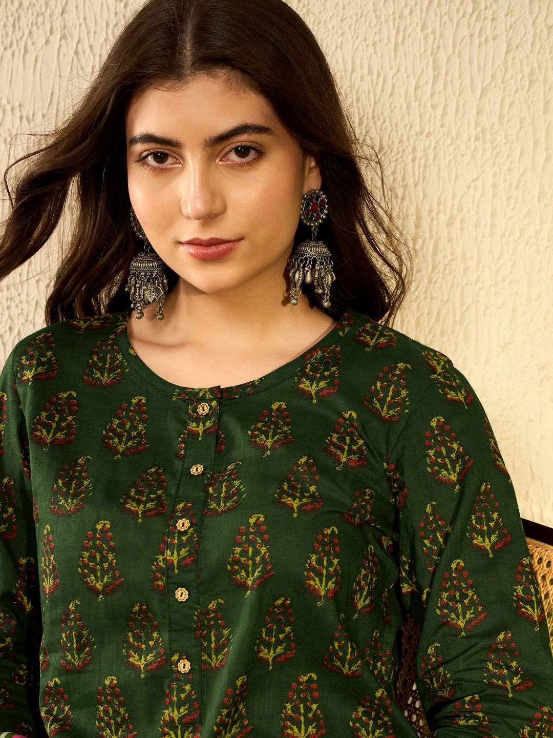 

KALINI Women Printed Ethnic Top, Green