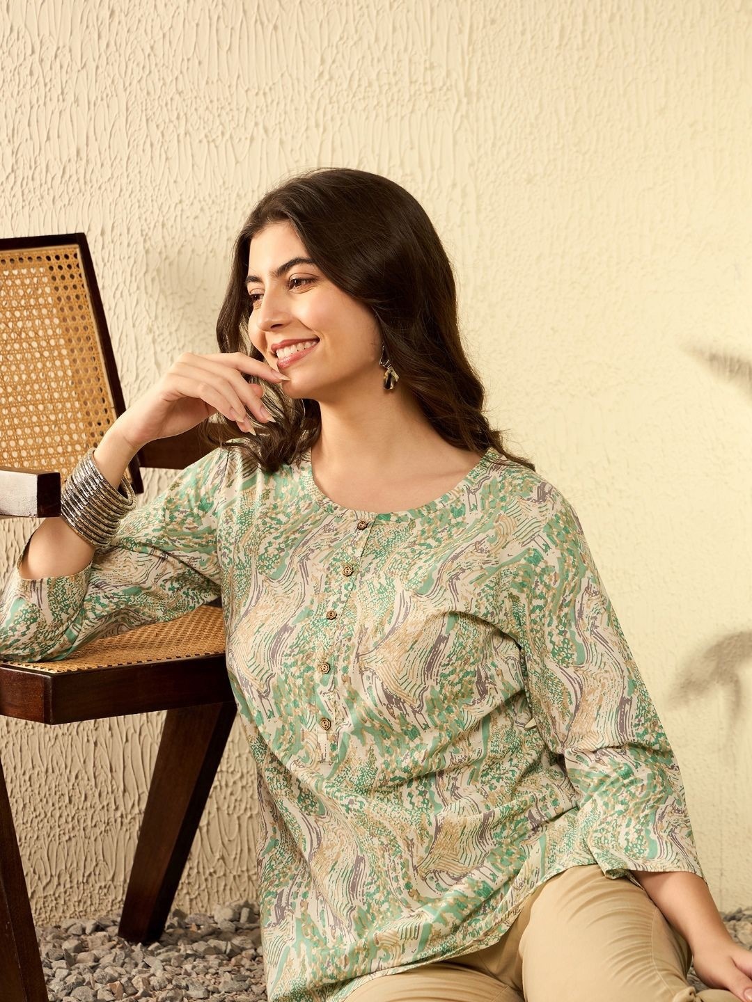 

KALINI Tropical Print Top, Green
