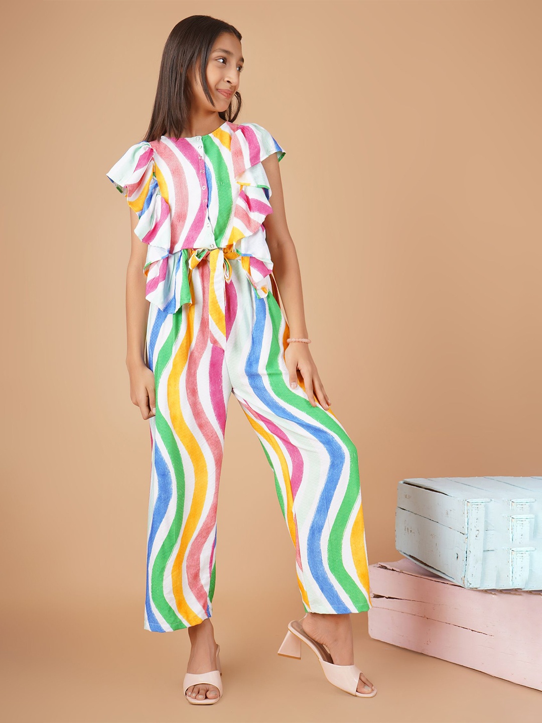 

Unique Designers Girls Printed Basic Jumpsuit, White