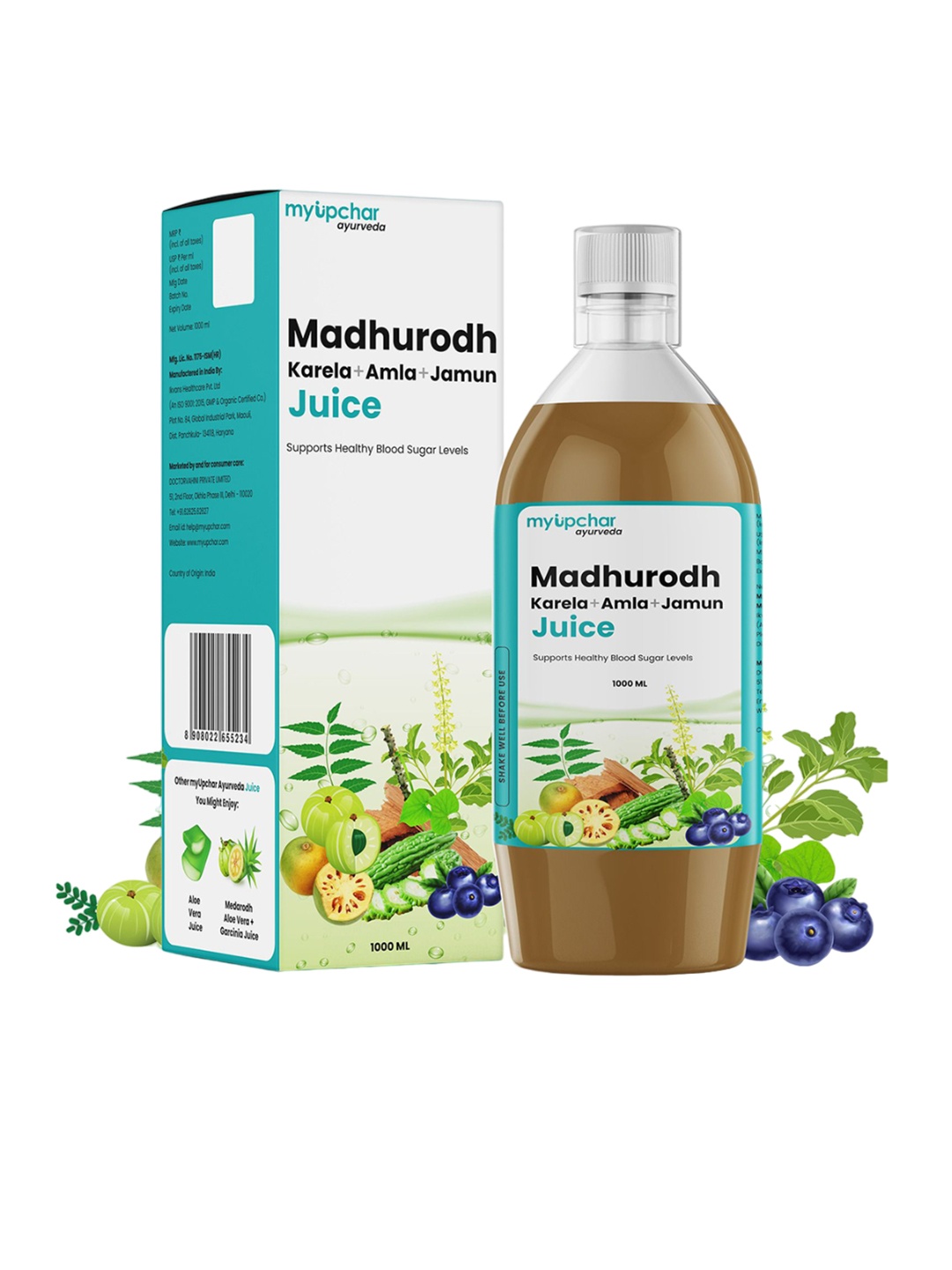 

Myupchar Ayurveda Madhurodh Juice 1000ml & Madhurodh Capsules - 60 Capsules, Brown