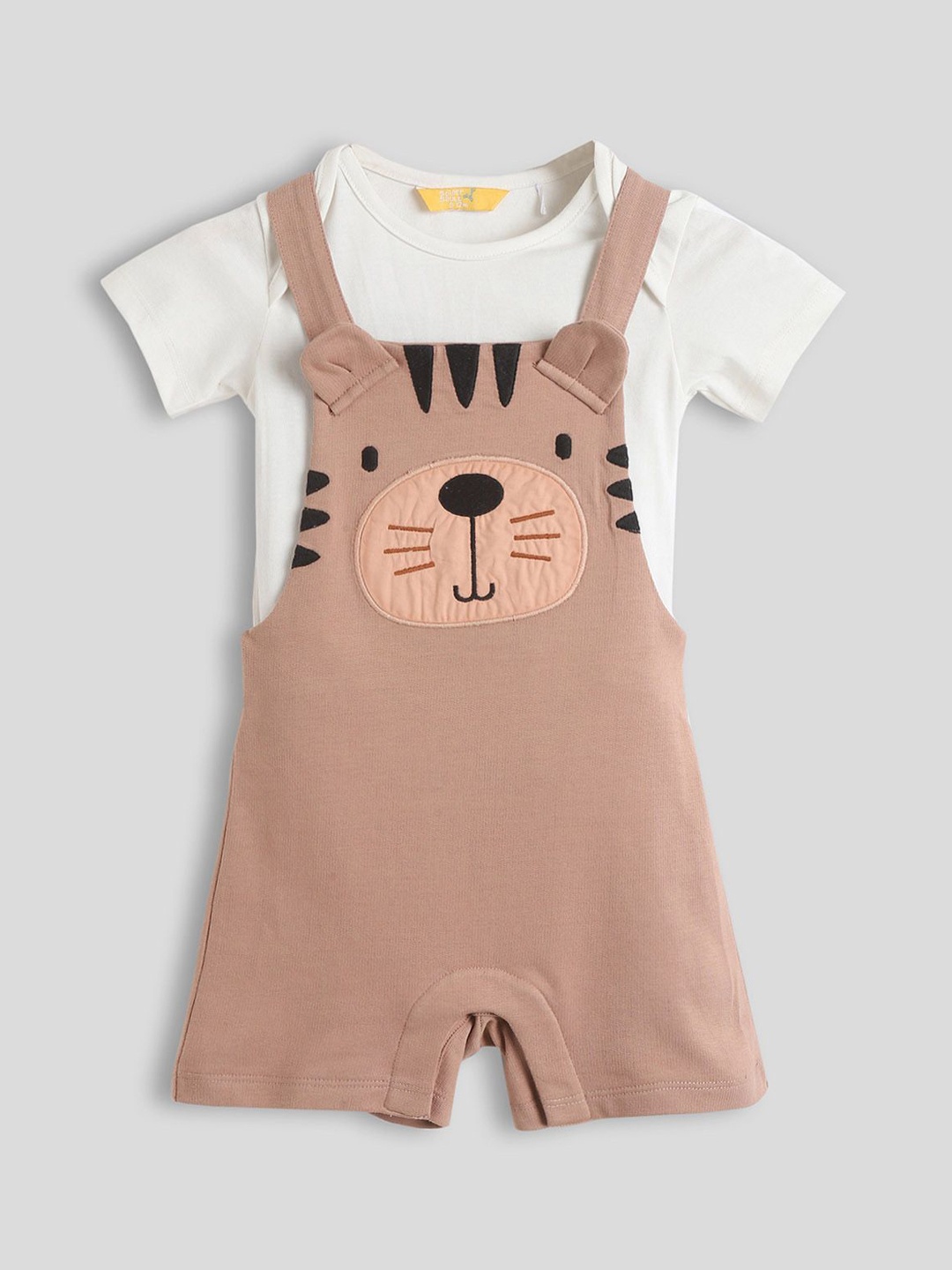 

Somersault Infant Boys Tiger Applique Pure Cotton Dungaree with Bodysuit, Brown