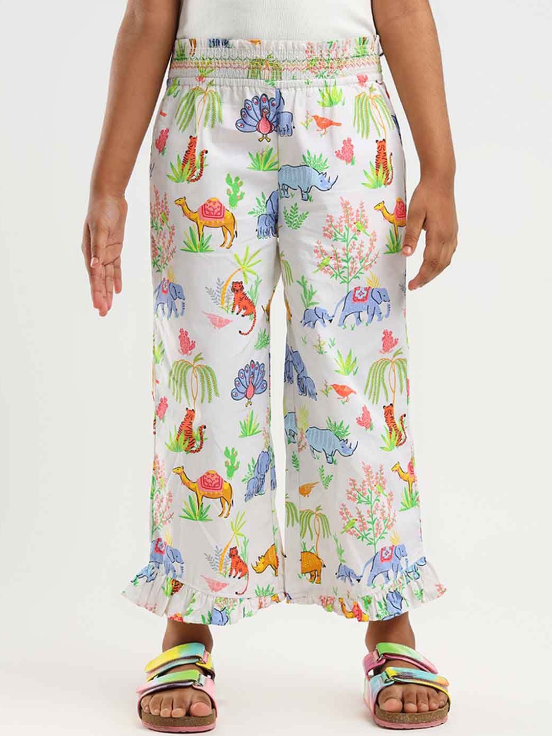 

Somersault Girls Floral Printed High-Rise Parallel Trousers, White