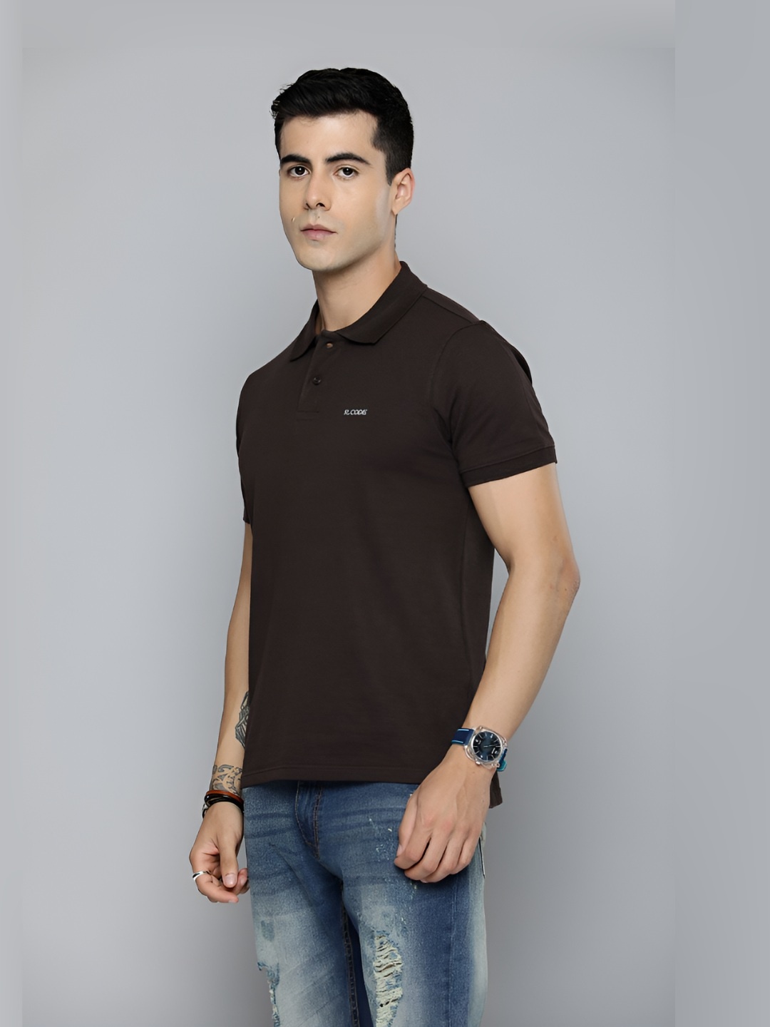 

The Roadster Lifestyle Co.Men Solid Polo Collar Cotton T-Shirt, Coffee brown