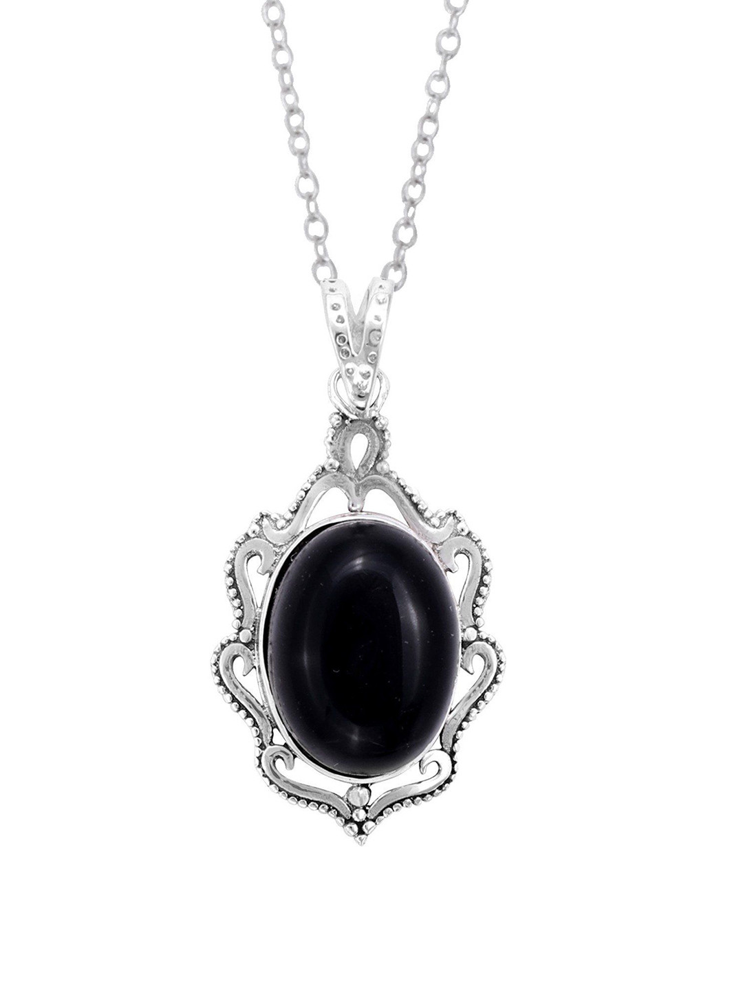 

Exotic India Black Onyx Gemstone Sterling Silver Designer Pendant