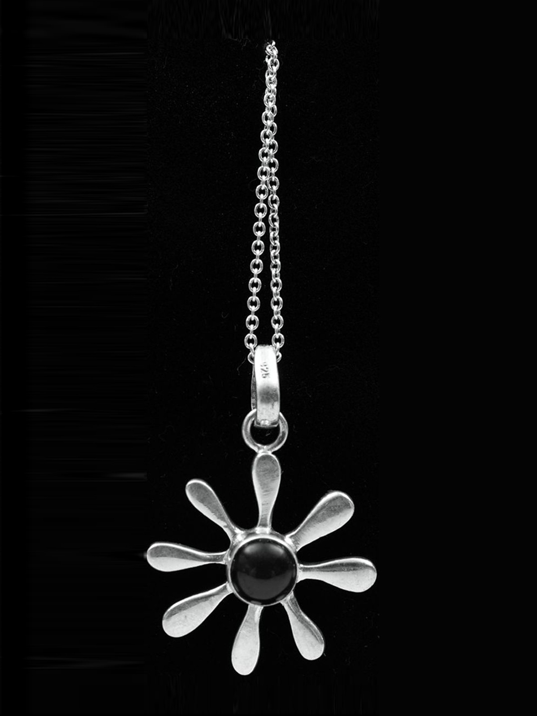 

Exotic India Black Onyx Gemstone Sterling Silver Floral Pendant