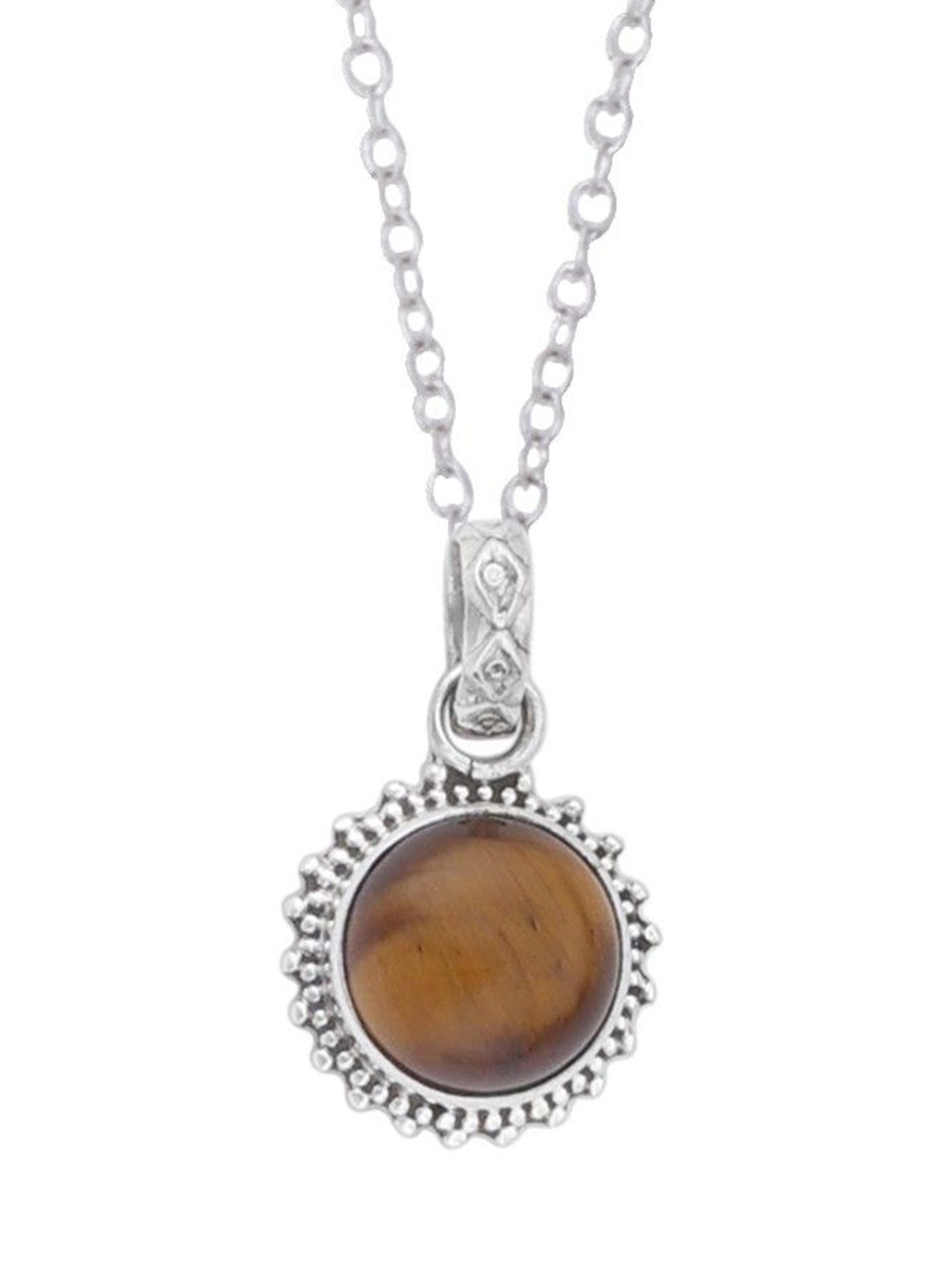 

Exotic India Precious Tiger Eye Gemstone Sterling Silver Pair Studded Pendant