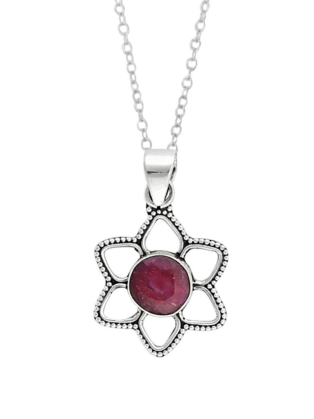 

Exotic India Faceted Precious Ruby Gemstone Sterling Silver Pendant