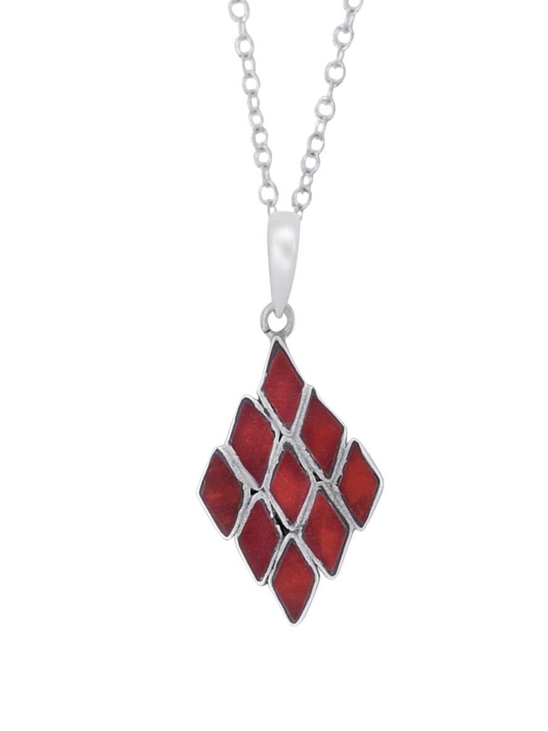 

Exotic India Reversible Red and Green Inlay Sterling Silver Stylish Pendant