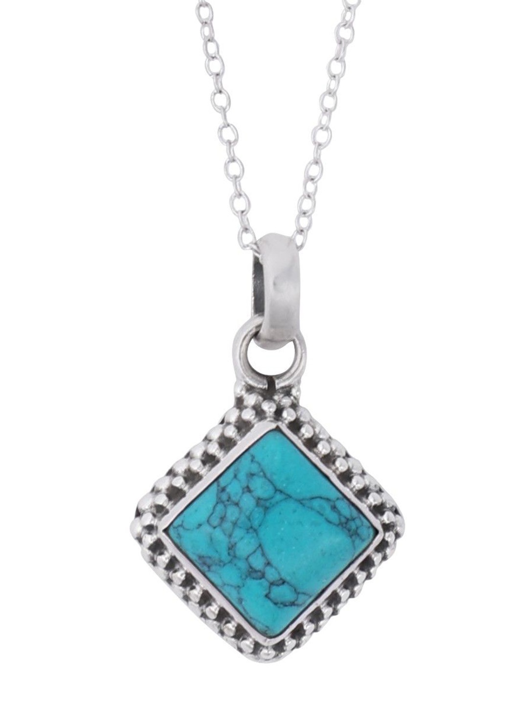 

Exotic India Precious Turquoise Gemstone Framed Sterling Silver Pendant